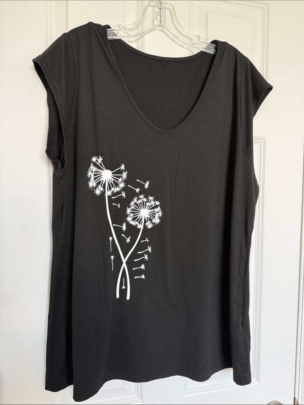 Amazon Black Tank Top with White Dandelion Graphic